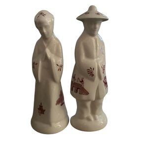 Churchill Willow Rosa Red Figural Asian Man Woman Salt & Pepper Set W/ Stoppers‎